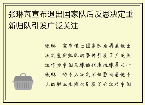 张琳芃宣布退出国家队后反思决定重新归队引发广泛关注